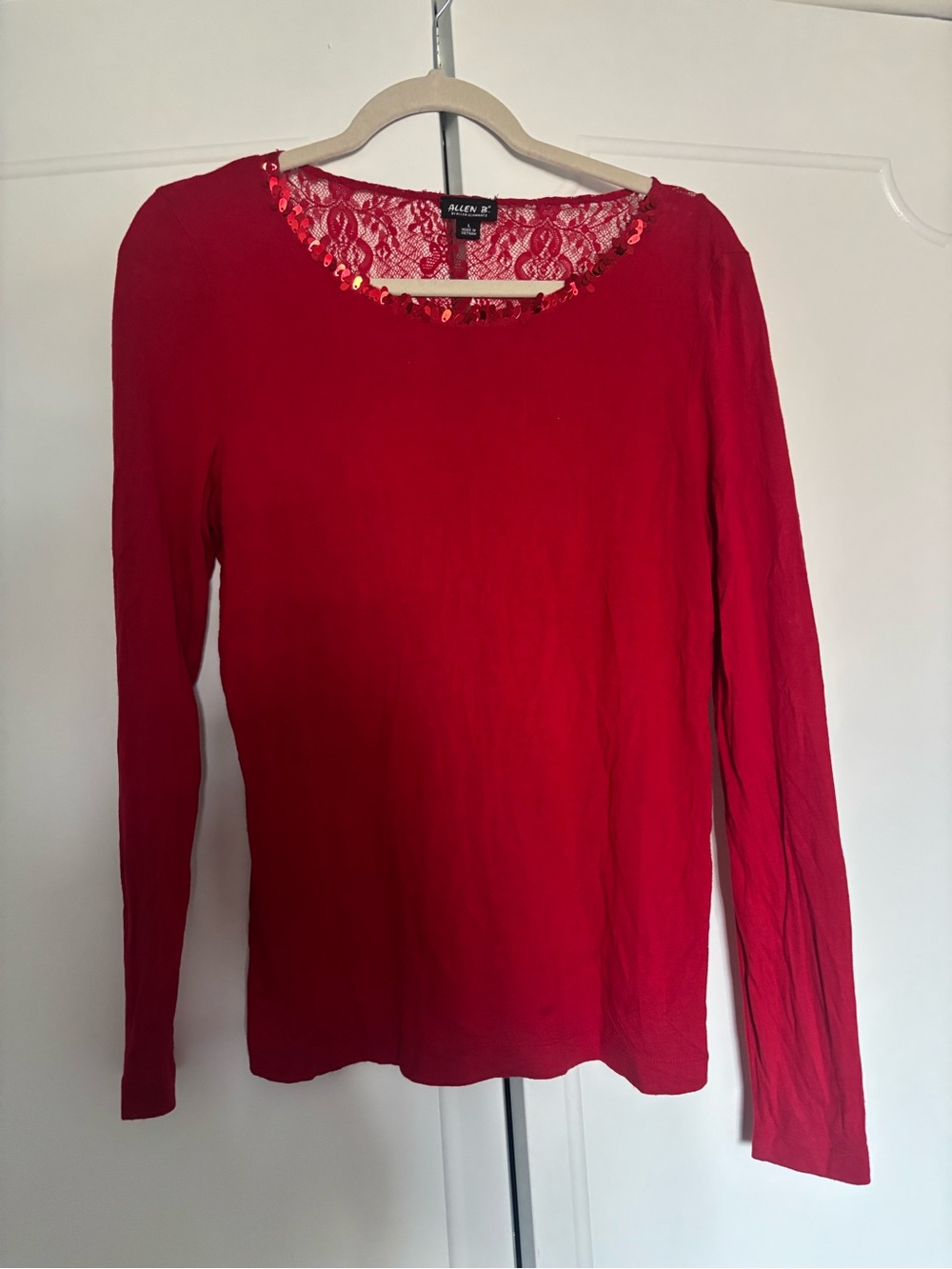 Allen B. By Allen Schwartz Red Long Sleeve Lace-Trim Top